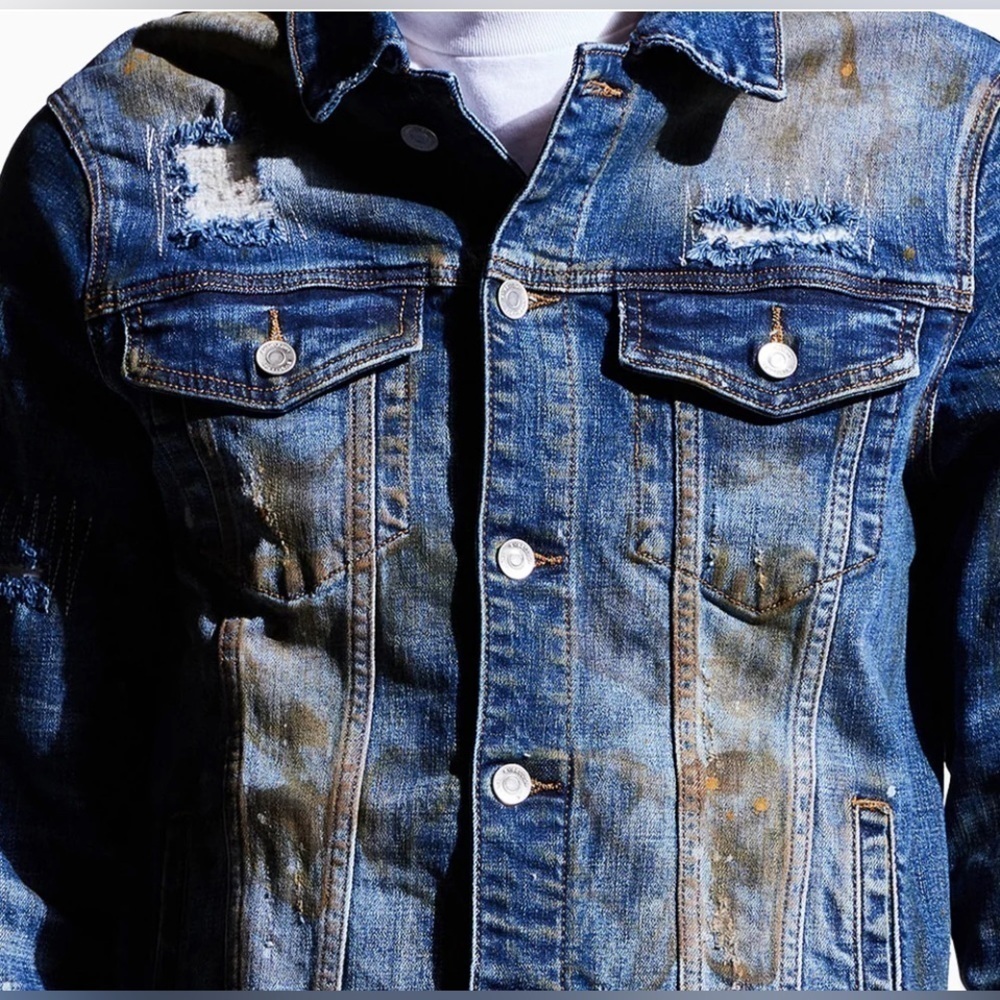 New Embellish Men's Kane Distressed Dirty Denim Jacket - Picture 6 of 14